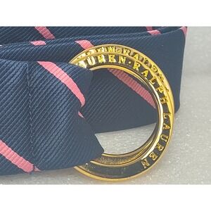 Ralph Lauren Blue Pink Fabric Belt Scarf Tie Embossed Brass Rings Approx 38.5"